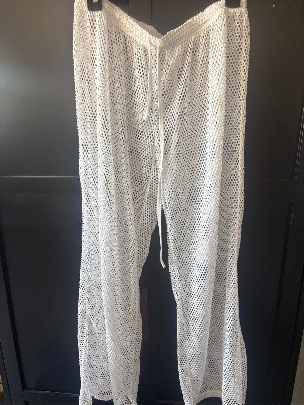 Madison White Open-Knit Wide Leg Beach Pants